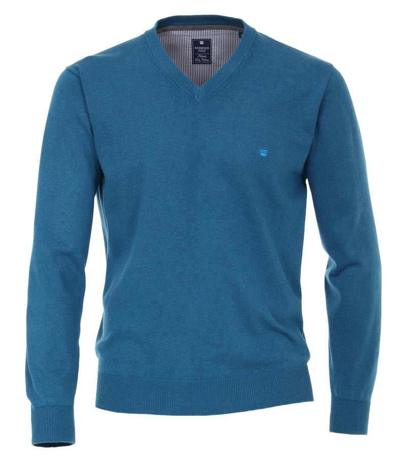 Plain V-Neck Jumper - Petrol Blue