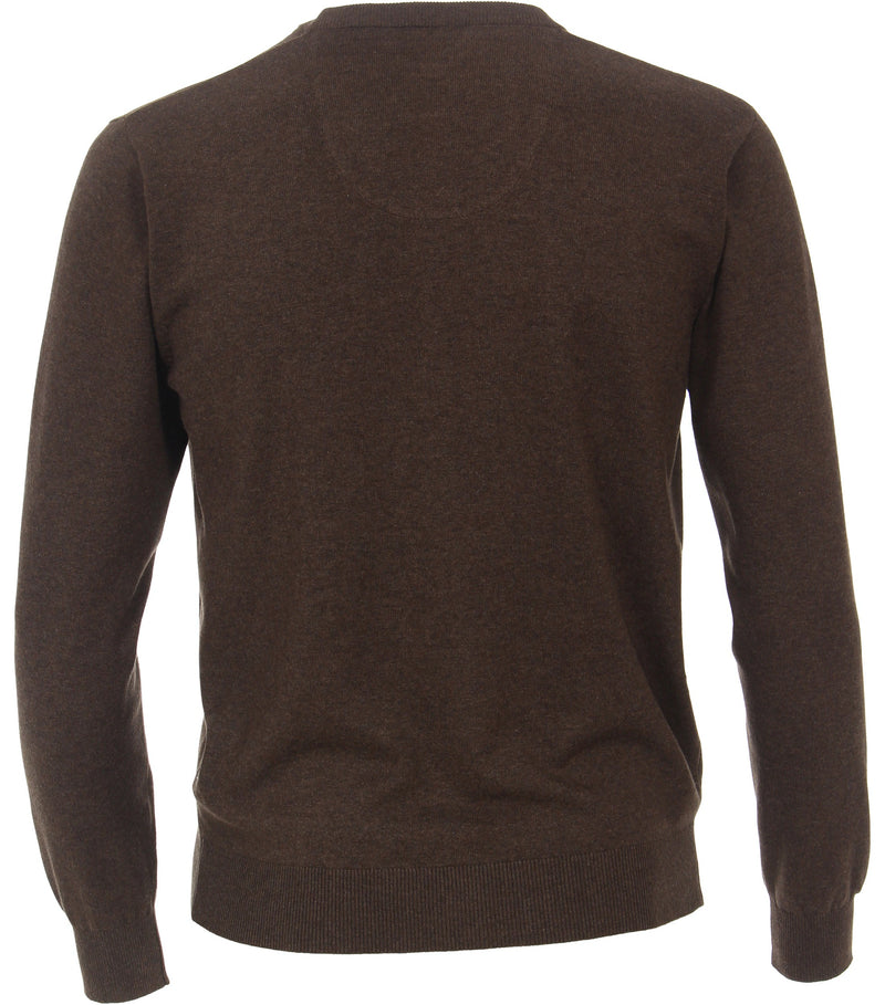 Plain V-Neck Jumper - Brown