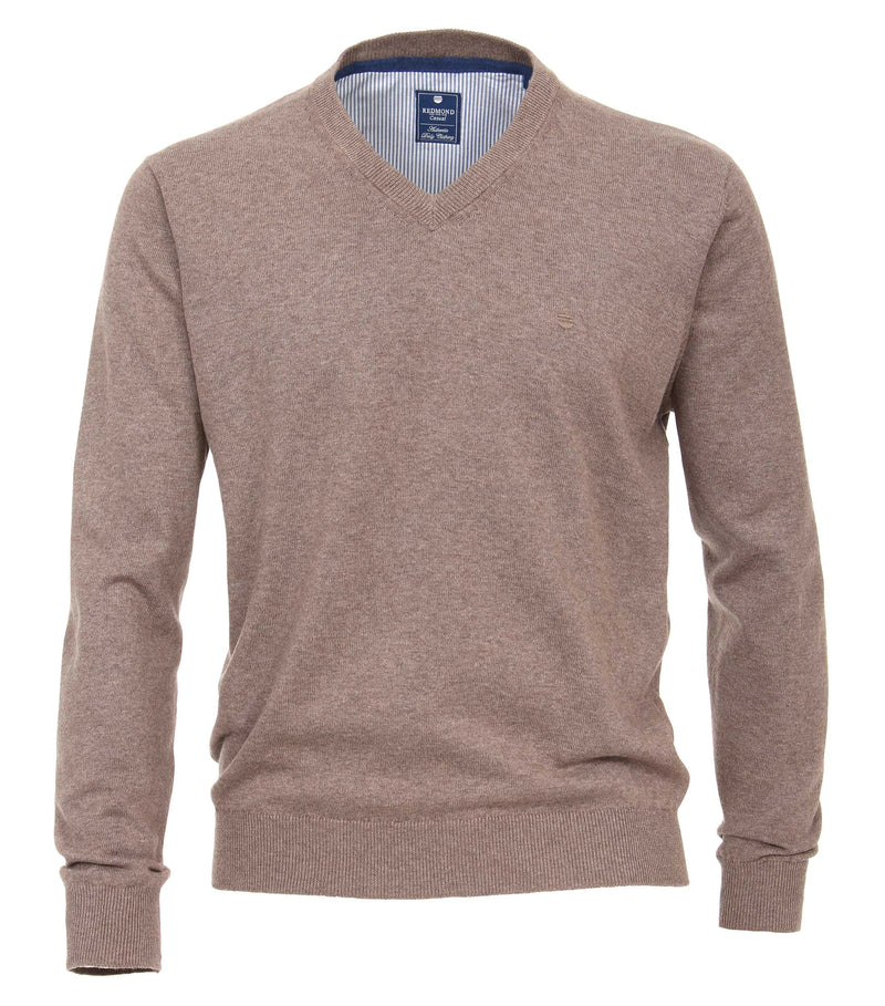 Plain V-Neck Jumper - Light Brown