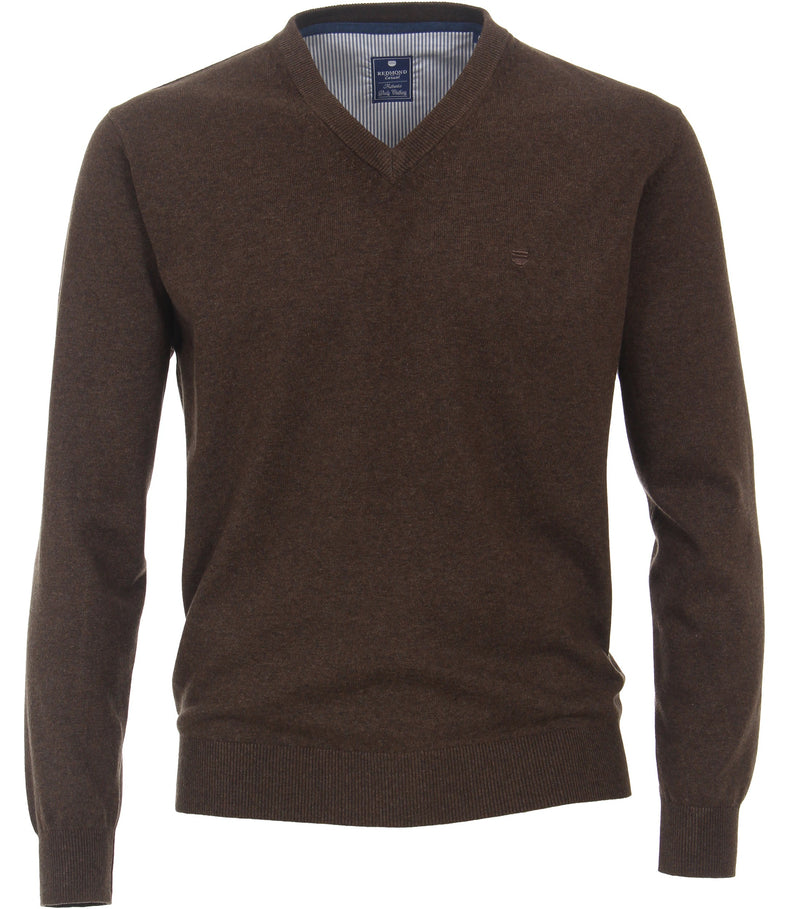 Plain V-Neck Jumper - Brown