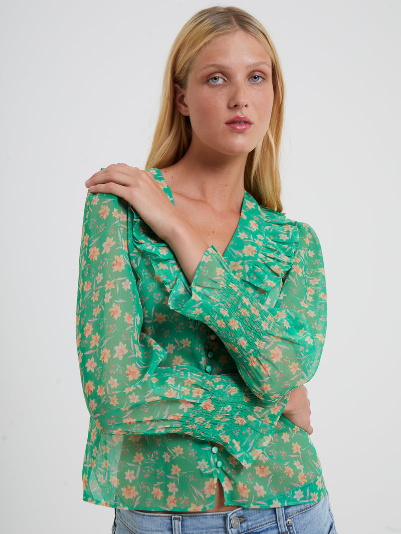 Camille Crinkle Top - Poise Green