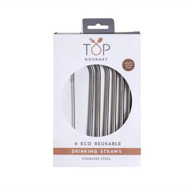 Top Gourmet 6 Stainless Steel Straws & Cleaning Brush