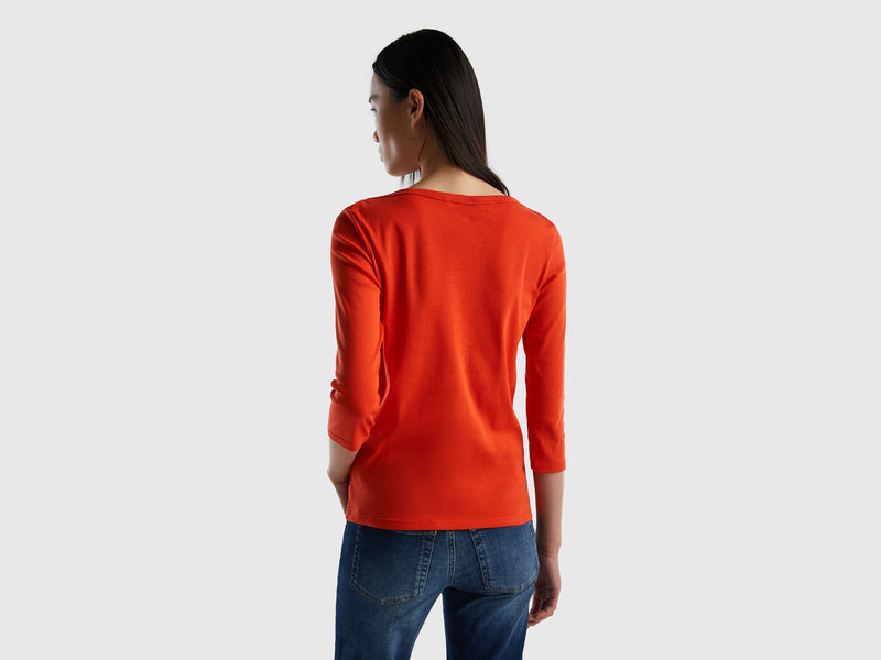 Basic Boat Neck T-shirt - Orange