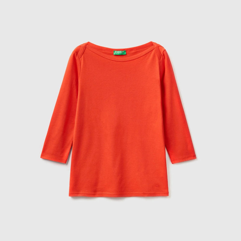 Basic Boat Neck T-shirt - Orange