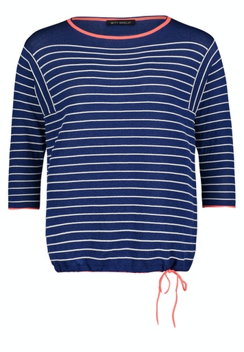 3/4 Sleeve Round Neck Jumper - Blue/cream