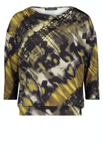 Cowl Neck 3/4 Sleeves Print T-Shirt - Black Khaki