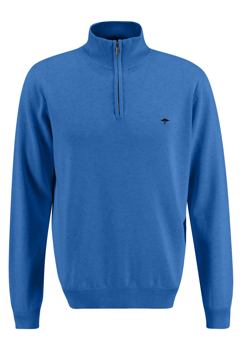 Plain Troyer Zip Jumper - Bright Ocean