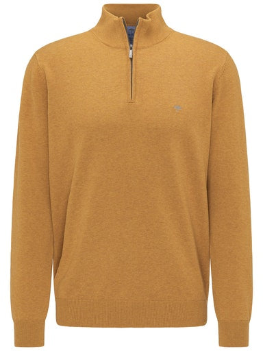 Plain Cotton Troyer Zip Knit - Mustard