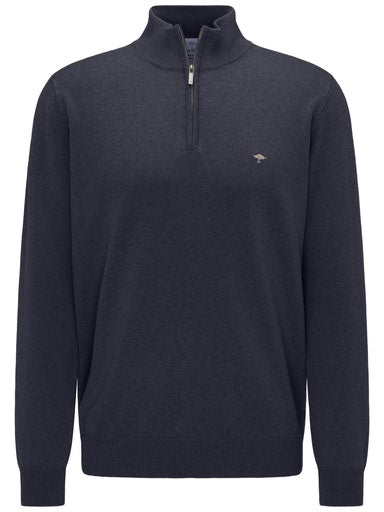 Plain Cotton Troyer Zip Knit - Navy