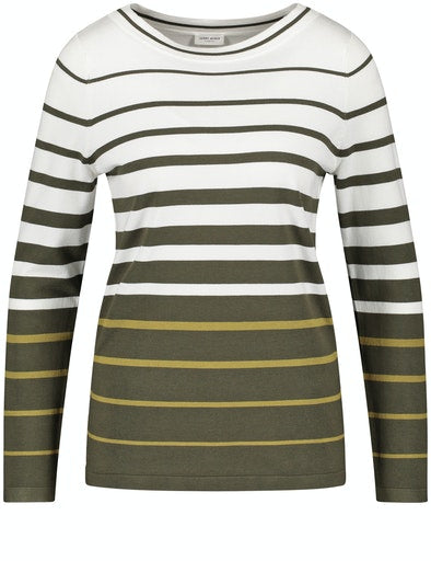 Long Sleeve Stripe Jumper - Olive/off White