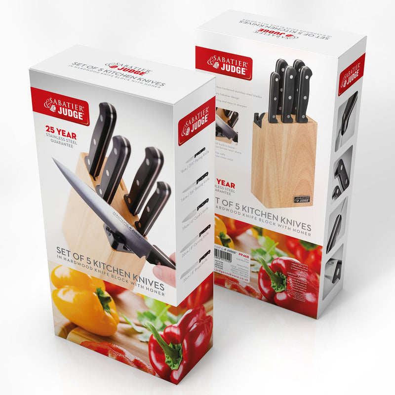 5 Piece Knife Block Set - with Honer