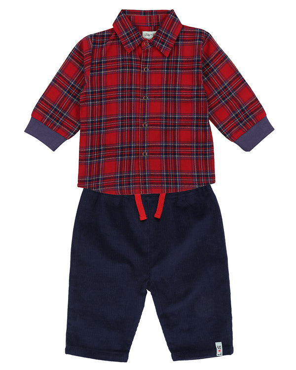 Check Shirt And Cord Set - Red