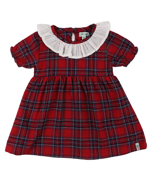 Lily + Sid Nostalgic Check Collar Dress - Red/navy