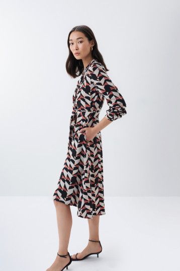 Print Shirt Dress - Black