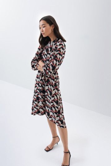 Print Shirt Dress - Black