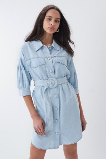 Lyocell Shirt Dress - Blue