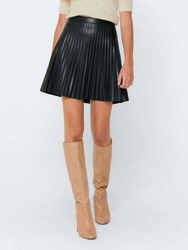 Twix Pleat Faux Leather Skirt - Black