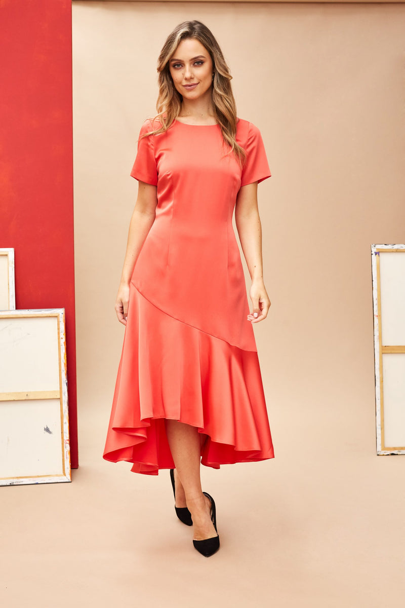 Diagonal Hem Panel Dress - Coral