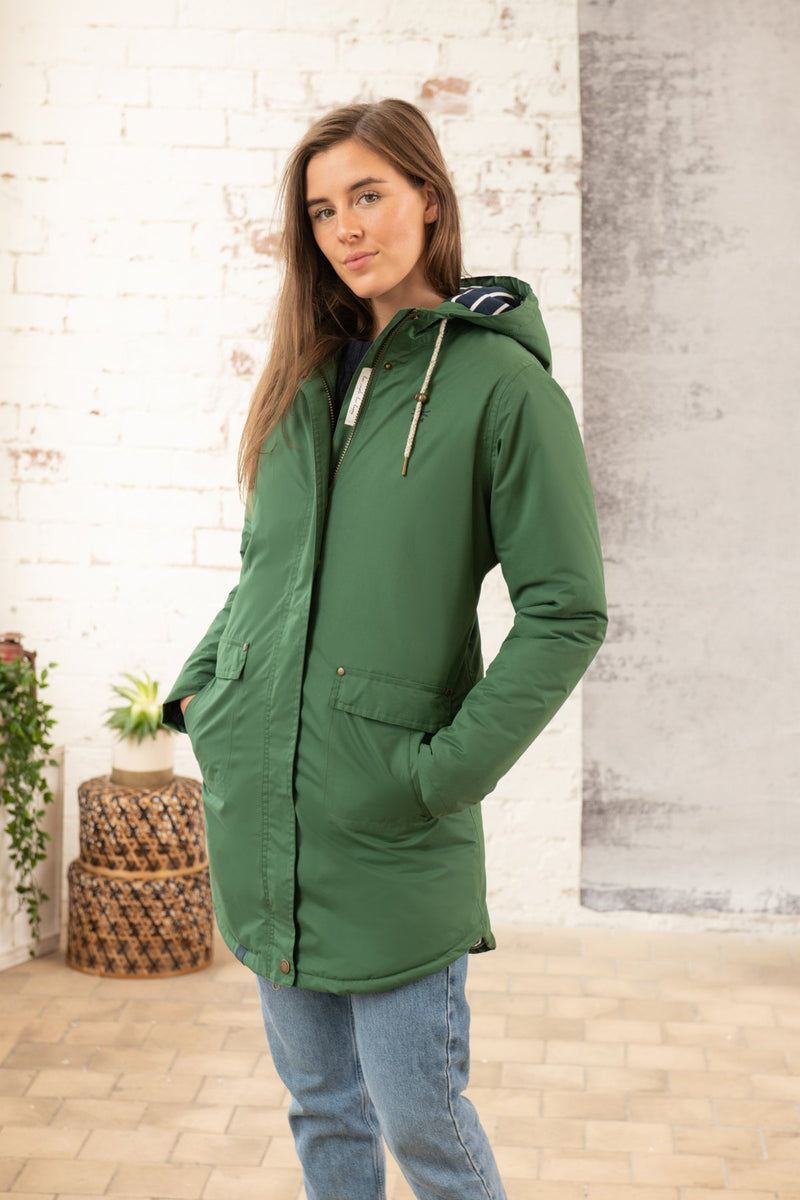 Iona Long Hooded Jacket - Deep Green