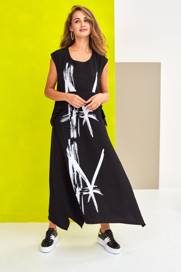 Placement Print Dress - Black