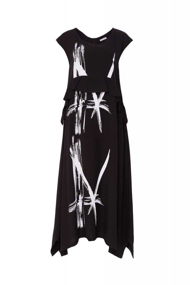 Placement Print Dress - Black