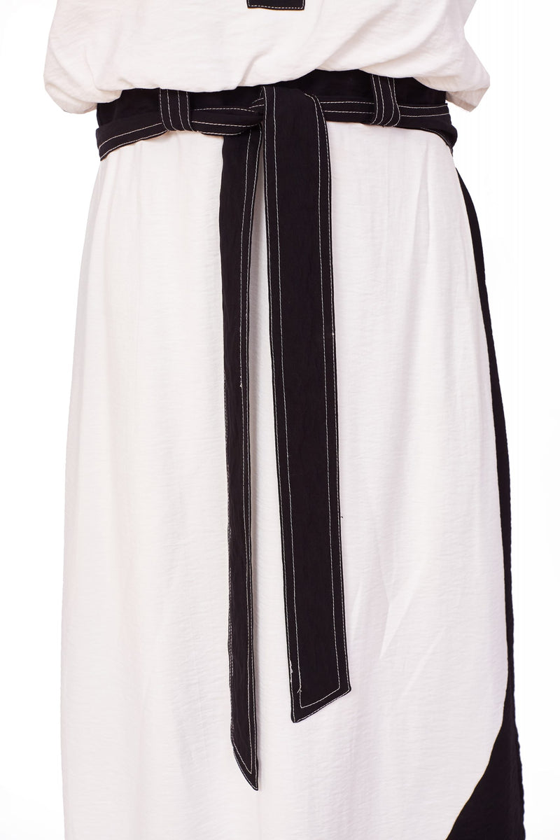 2 Tone V Neck Dress - Black/cream