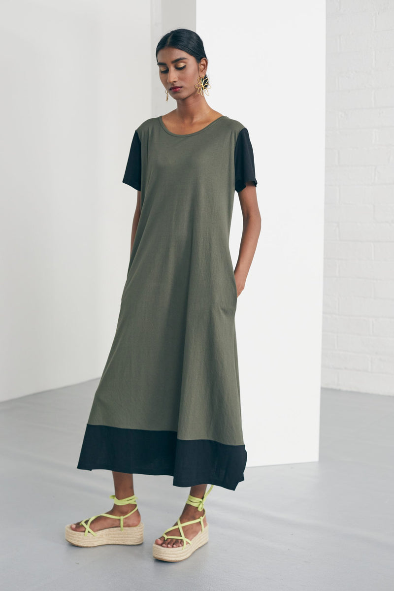 Contrast Hem Dress - Green