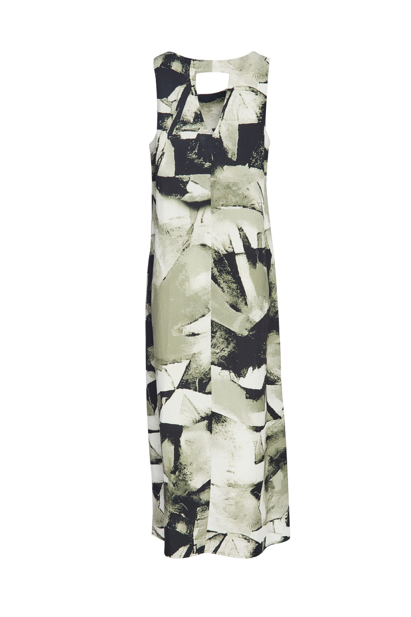 Sleeveless Print Dress - Black/Green