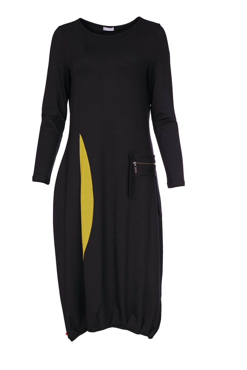 Contrast Panel Jersey Dress - Black/olive