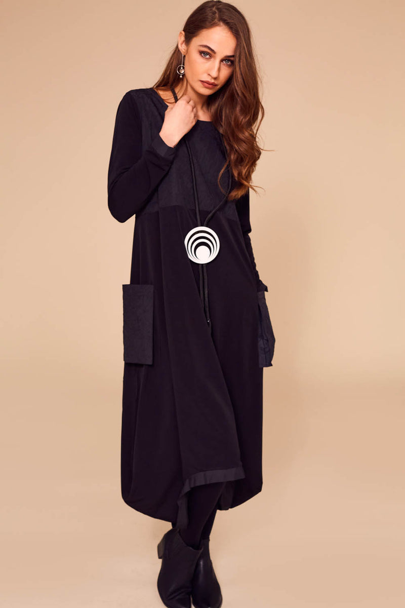 Puff Ball Pocket Dress - Black