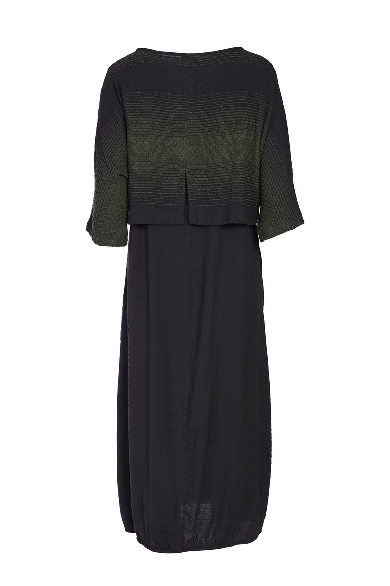 Waffle Top Dress - Black/green