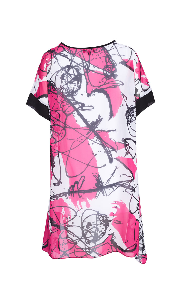 PRINT TUNIC WITH CONTRAST BAND - Pink