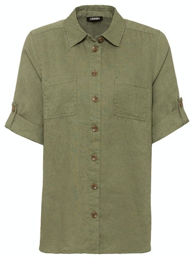 Short Sleeve Woven Blouse - Sage