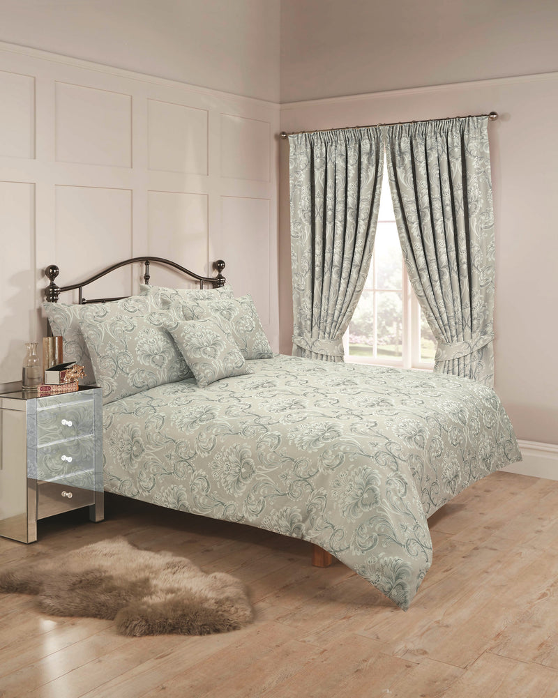 Ornate Damask Jacquard Duvet Cover Set - Silver