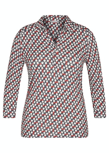 Elements Print 3/4 Sleeve Polo - Chili