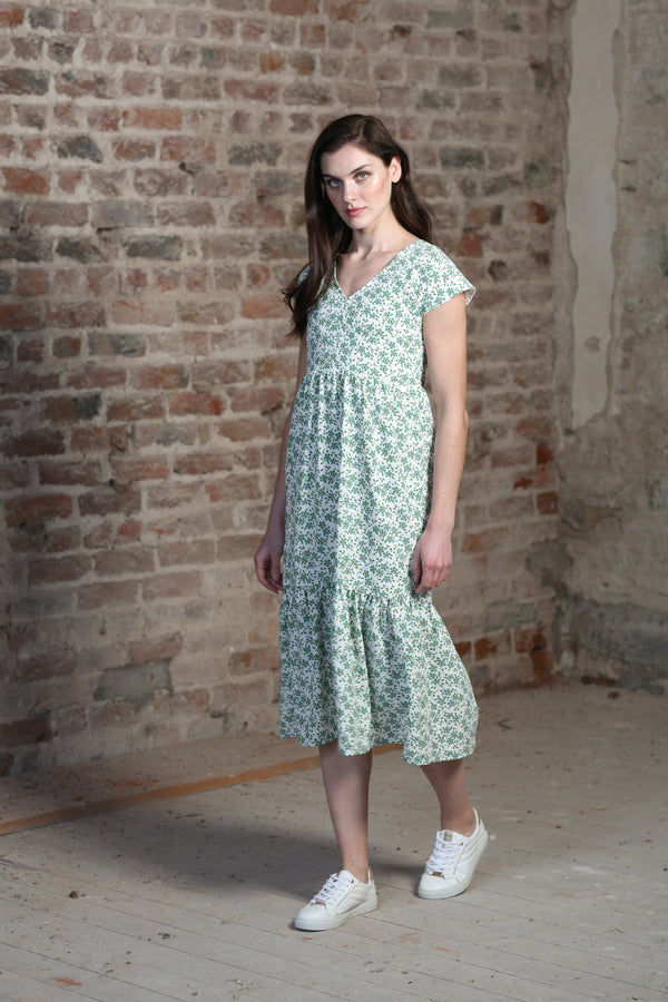 Judith Midi Dress - Green Daisy