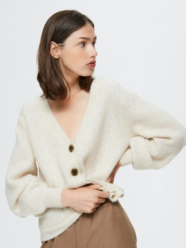 Kai Ribbed Cardigan - Sandshell Melange