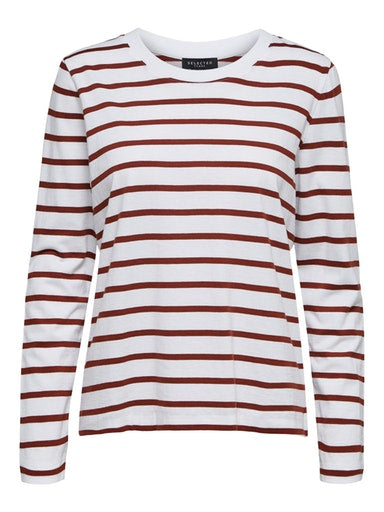 Standard Long Sleeve Stripe T-shirt - Smoked Paprika/white Stripes