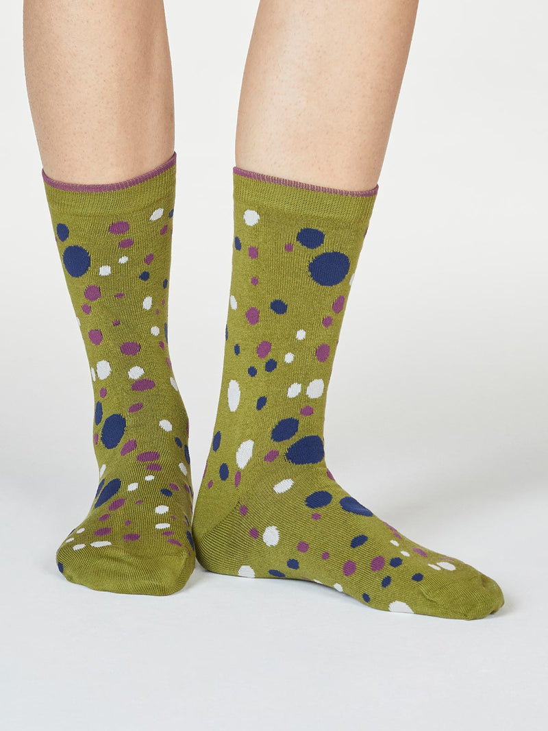 Lucille Spot Socks - Olive Green