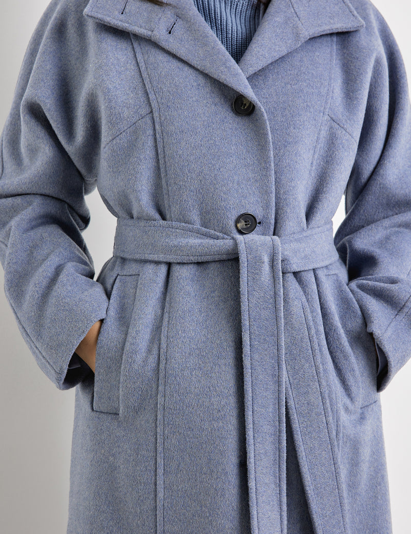 Belted Long Wool Coat - Foggy Air