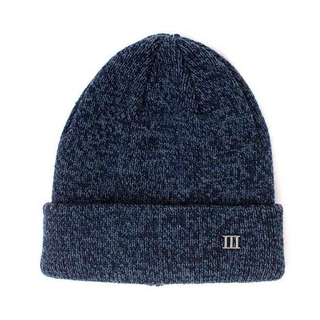 Fine Knit Melange Beanie - Blue