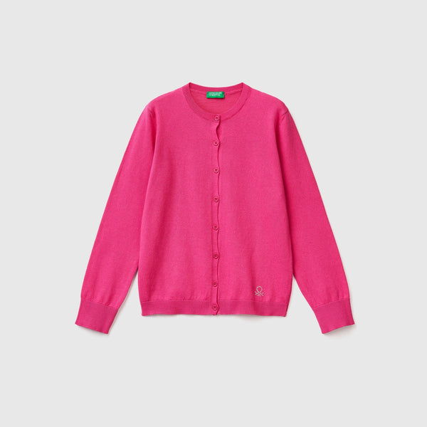 Girls Button Cardigan - Cerise