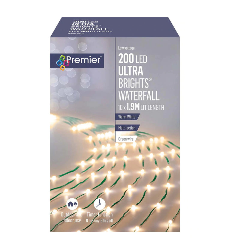 1.9m 200 Lights Ultrabright Waterfall Warm White