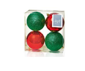 Set of 4 100mm Red & Green Decorations