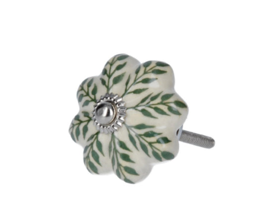 Green Leaves Ceramic Flower Knob