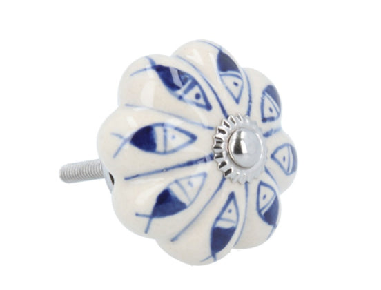 Navy Fish Ceramic Flower Knob