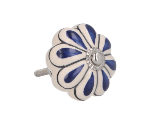 Navy Teardrop Ceramic Flower Knob