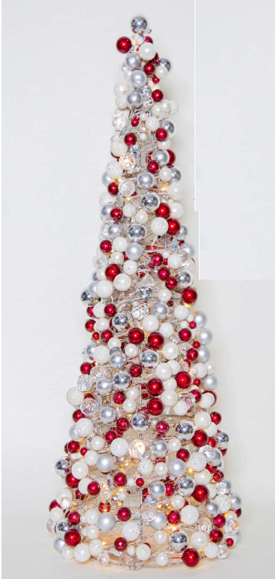 70cm Red Silver & Pearl Bauble Cone