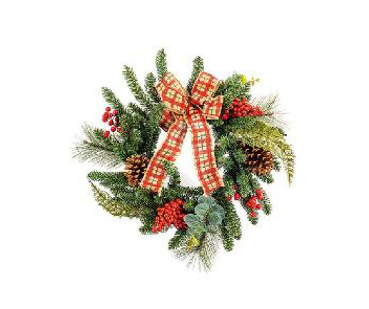 50cm Natural Wreath With Tartan Bow