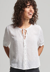 Vintage Short Sleeve Broderie Top - Optic